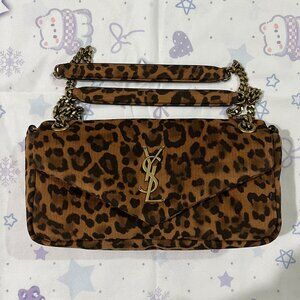 Saint Laurent Kate Series Leopard Print Corduroy Medium Chain Bag
